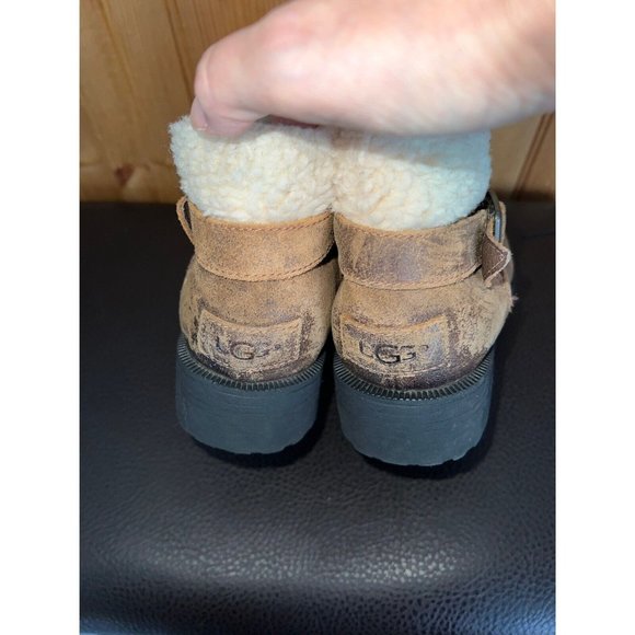 UGG Benson II Brown Leather Side Zip Wool Lined Ankle Boots Women’s Size 8 - Picture 6 of 14